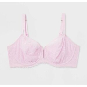 AUDEN Women 44C Light Pink Lace Unlined Comfort Wire Balconette Bra NWT
